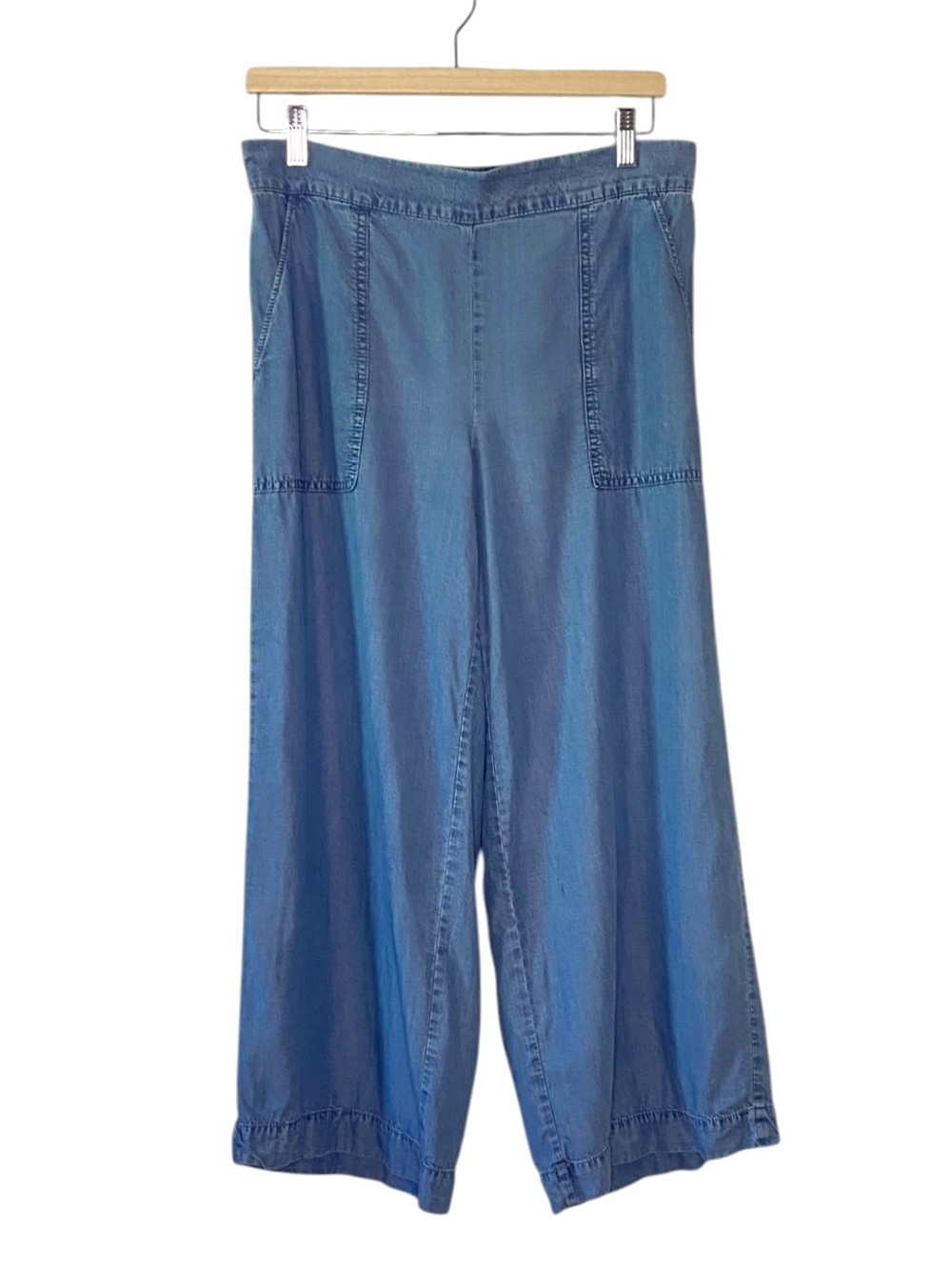 LOFT Outlet Wide Leg Chambray Crop Pants Coastal Breezy Travel Sz M